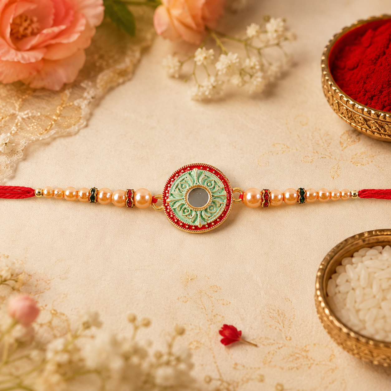 Premium Round Floral Medallion Designer Traditional Rakhi for Brother