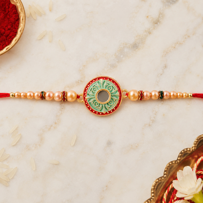 Premium Round Floral Medallion Designer Traditional Rakhi for Brother