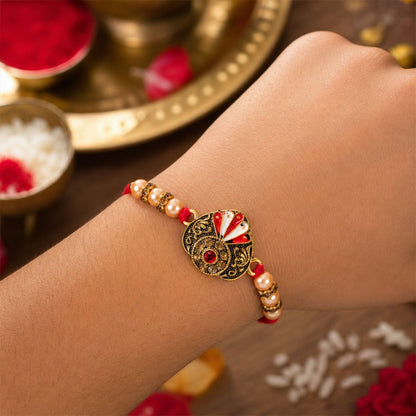 Ornate Floral Stone Studded Premium Designer Rakhi for Brother