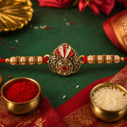 Ornate Floral Stone Studded Premium Designer Rakhi for Brother