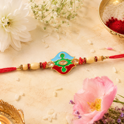 Premium Floral Swirl Beaded Designer Premium Traditional Rakhi for Brother