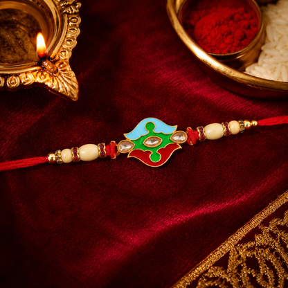 Premium Floral Swirl Beaded Designer Premium Traditional Rakhi for Brother