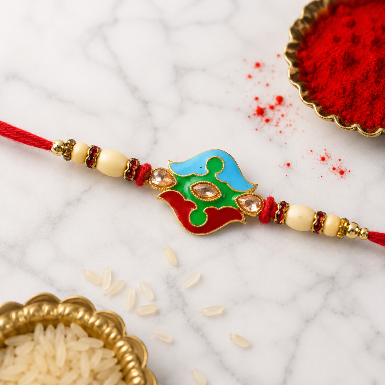 Premium Floral Swirl Beaded Designer Premium Traditional Rakhi for Brother