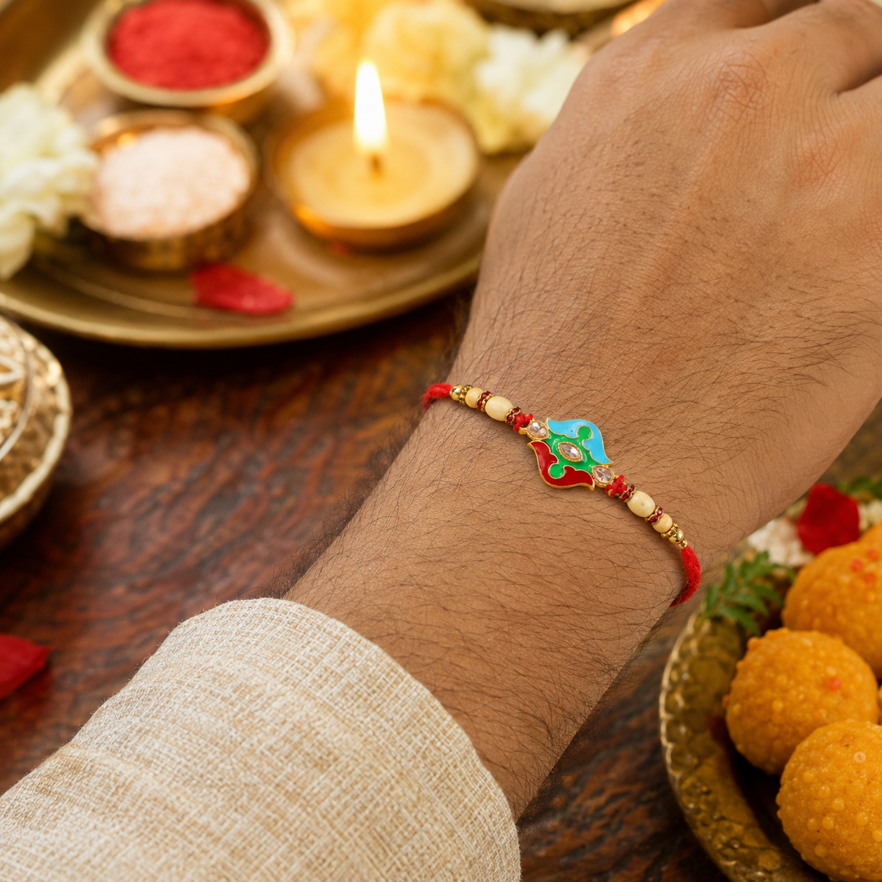 Premium Floral Swirl Beaded Designer Premium Traditional Rakhi for Brother