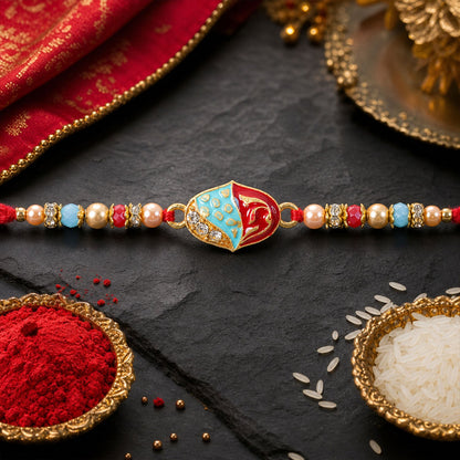 Premium Elegant Meenakari Oval Rakhi with Beadwork – Rakhi for Brother