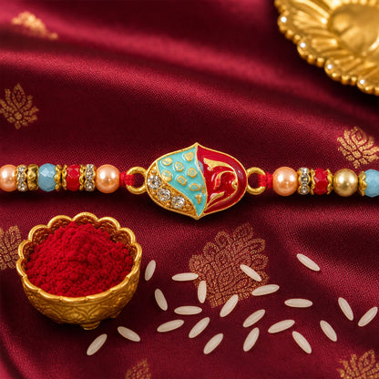 Premium Elegant Meenakari Oval Rakhi with Beadwork – Rakhi for Brother