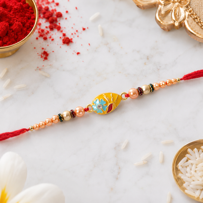 Premium Traditional Meenakari Oval Rakhi with Pearls – Rakhi for Brother