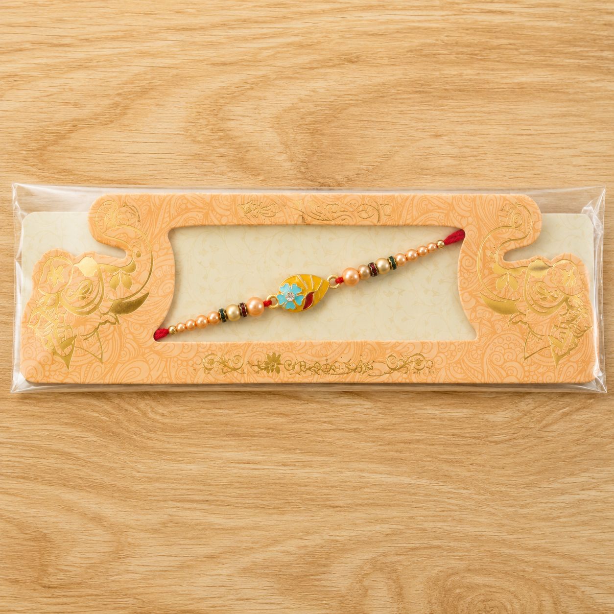 Premium Traditional Meenakari Oval Rakhi with Pearls – Rakhi for Brother
