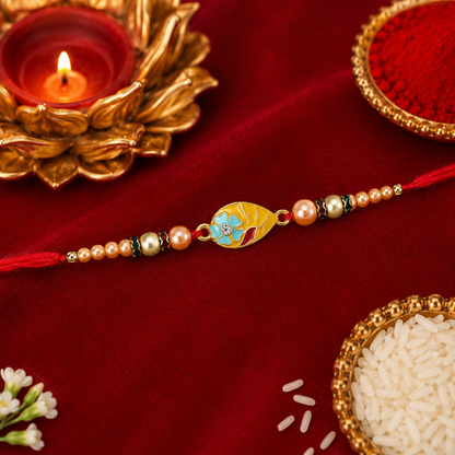 Premium Traditional Meenakari Oval Rakhi with Pearls – Rakhi for Brother