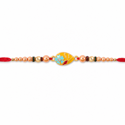 Premium Traditional Meenakari Oval Rakhi with Pearls – Rakhi for Brother
