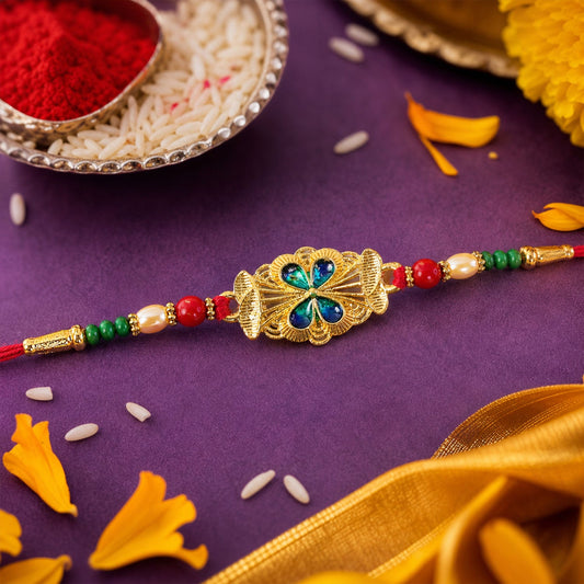 Elegant Meenakari Floral Rakhi with Beadwork – Rakhi for Brother