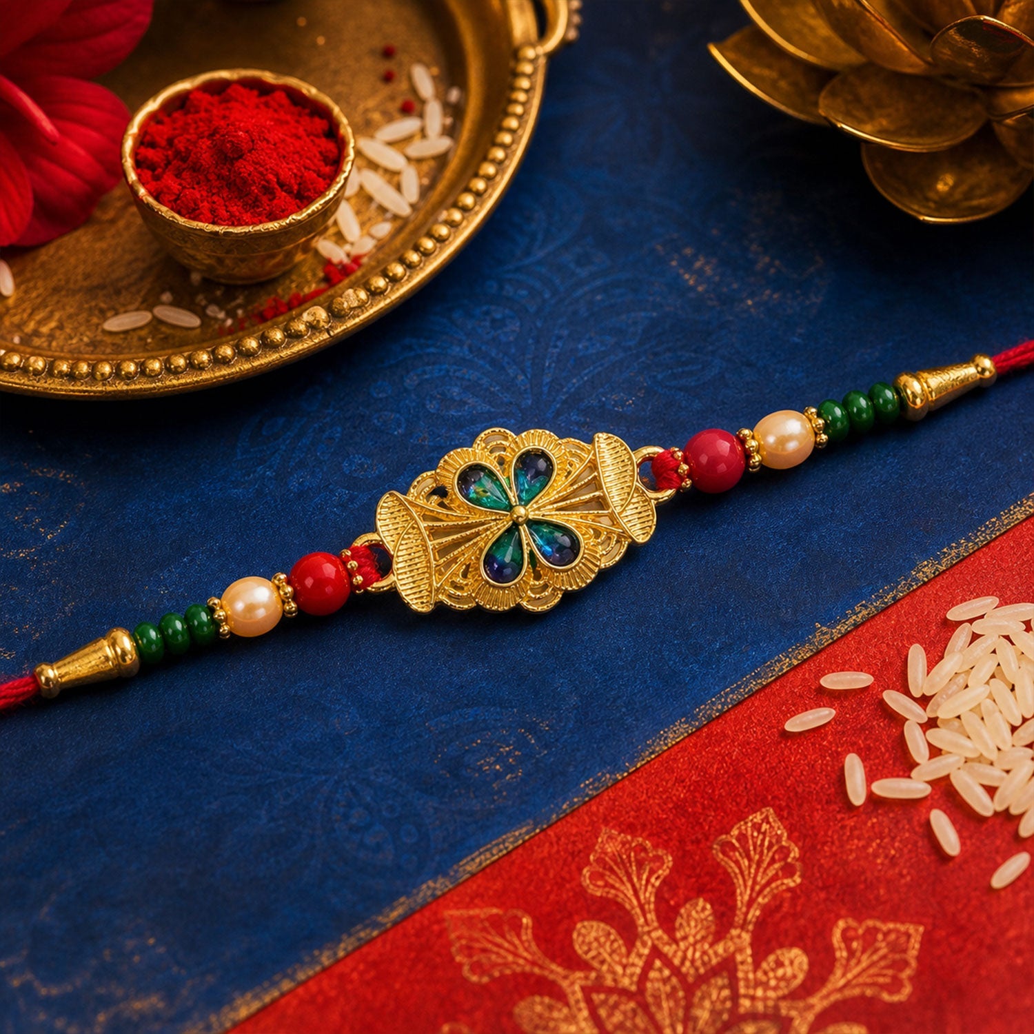 Elegant Meenakari Floral Rakhi with Beadwork – Rakhi for Brother