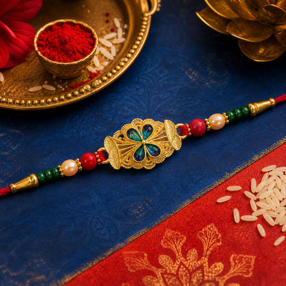 Elegant Meenakari Floral Rakhi with Beadwork – Rakhi for Brother