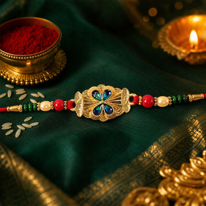 Elegant Meenakari Floral Rakhi with Beadwork – Rakhi for Brother