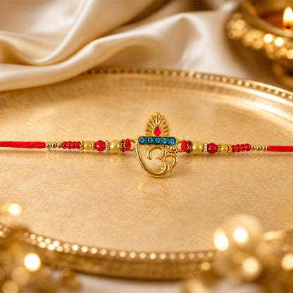 Om Ganesha Pearl Beads Rakhi for Brother Bhai Raksha Bandhan Festival Special Gift