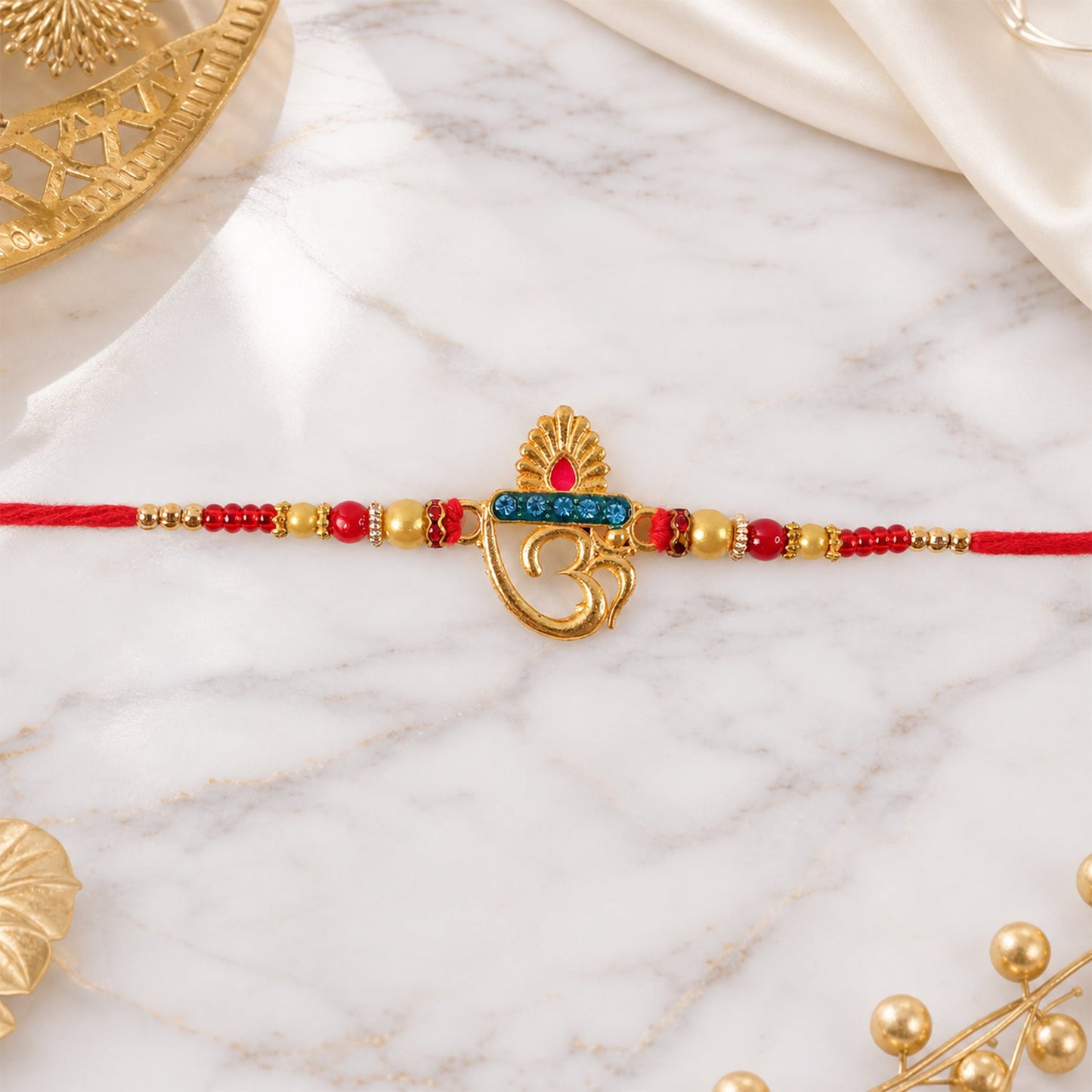 Om Ganesha Pearl Beads Rakhi for Brother Bhai Raksha Bandhan Festival Special Gift