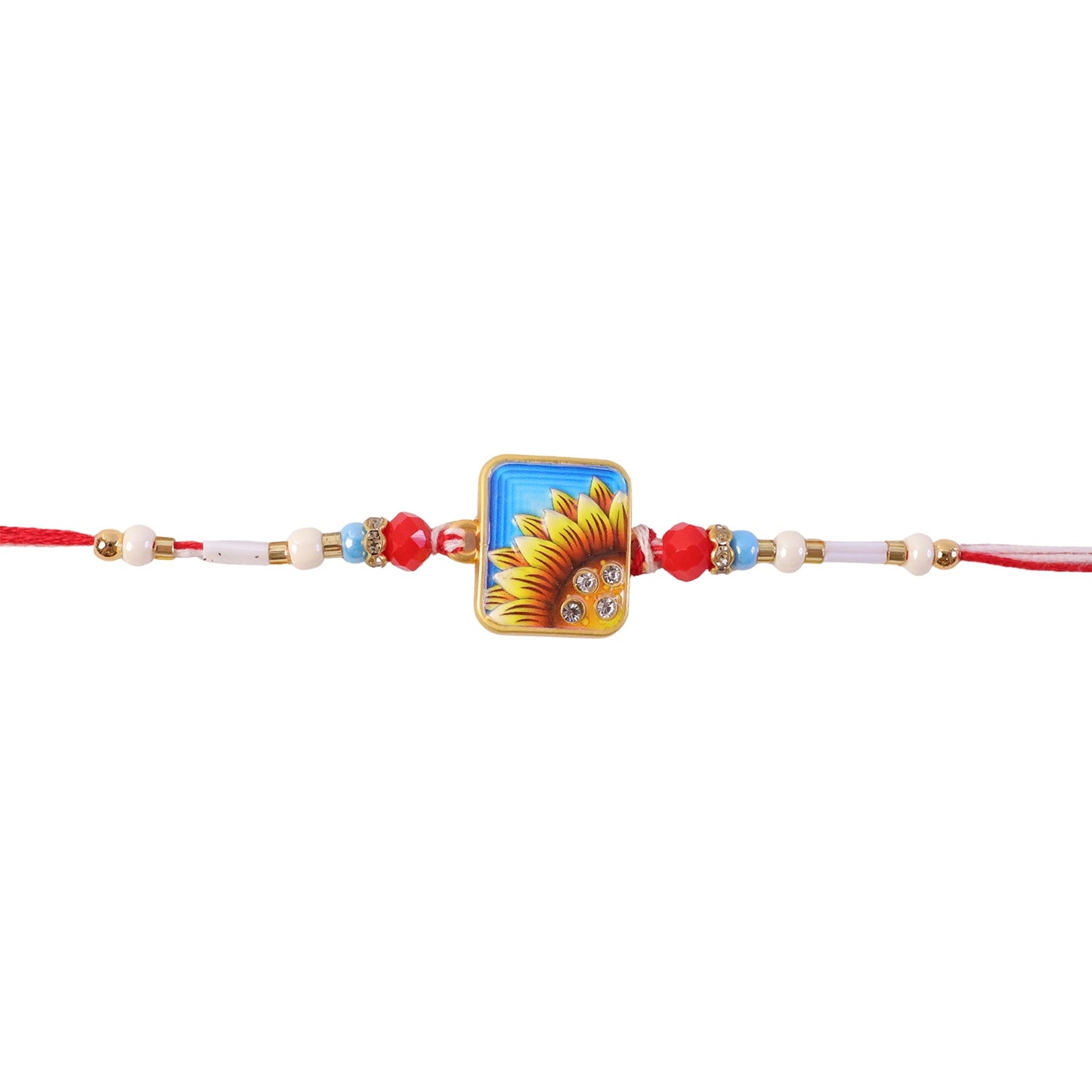 Square Sunflower Beads Rakhi for Brother Bhai Raksha Bandhan Festival Special Gift