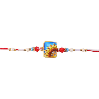 Square Sunflower Beads Rakhi for Brother Bhai Raksha Bandhan Festival Special Gift