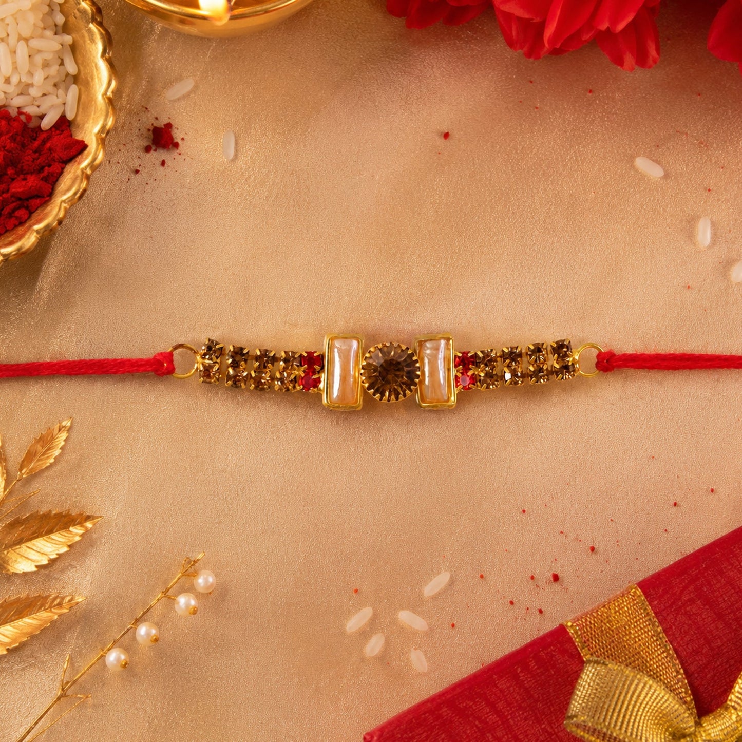 Gold Cylinder Bracelet Rakhi for Brother Bhai Raksha Bandhan Festival Special Gift