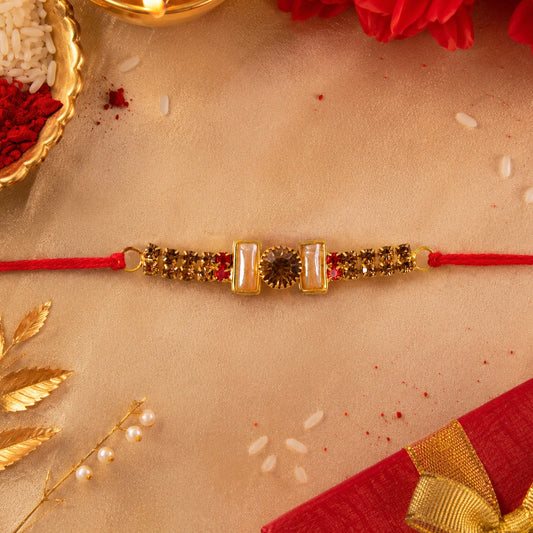Gold Cylinder Bracelet Rakhi for Brother Bhai Raksha Bandhan Festival Special Gift