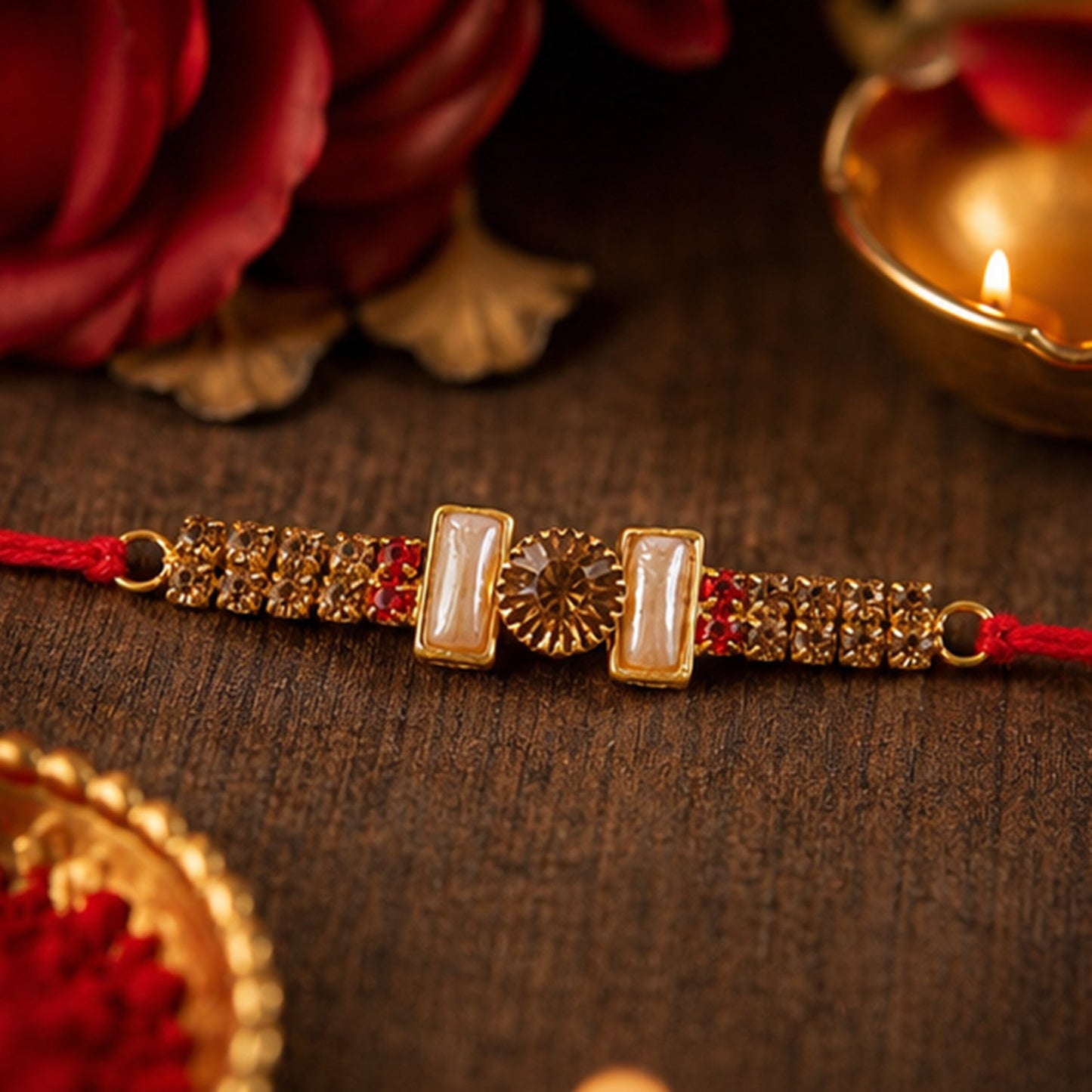 Gold Cylinder Bracelet Rakhi for Brother Bhai Raksha Bandhan Festival Special Gift