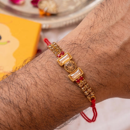 Gold Cylinder Bracelet Rakhi for Brother Bhai Raksha Bandhan Festival Special Gift