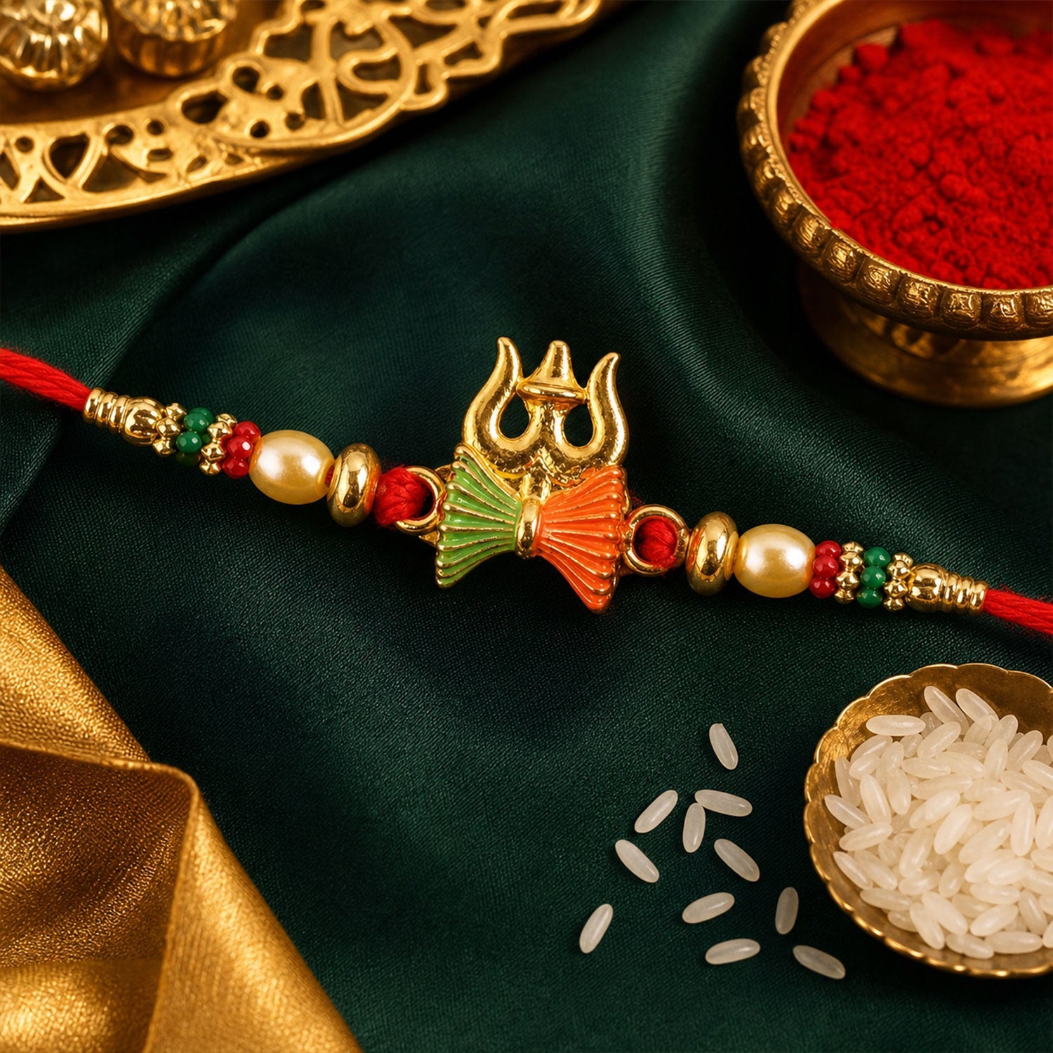 Trishul Damru Beaded Designer Premium Traditional Rakhi for Brother