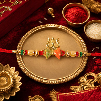Trishul Damru Beaded Designer Premium Traditional Rakhi for Brother