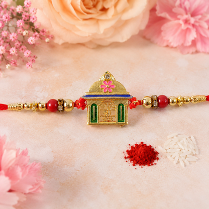 Jay Shree Ram Temple Motif Beaded Designer Premium Traditional Rakhi for Brother