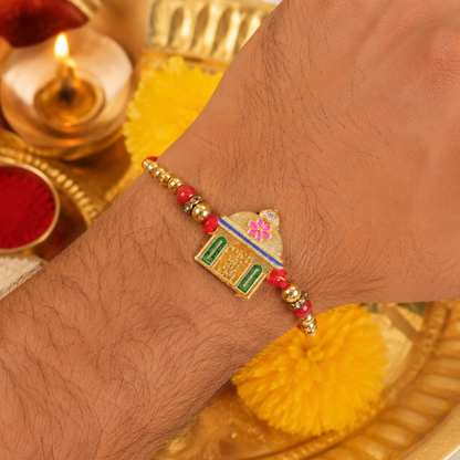 Jay Shree Ram Temple Motif Beaded Designer Premium Traditional Rakhi for Brother