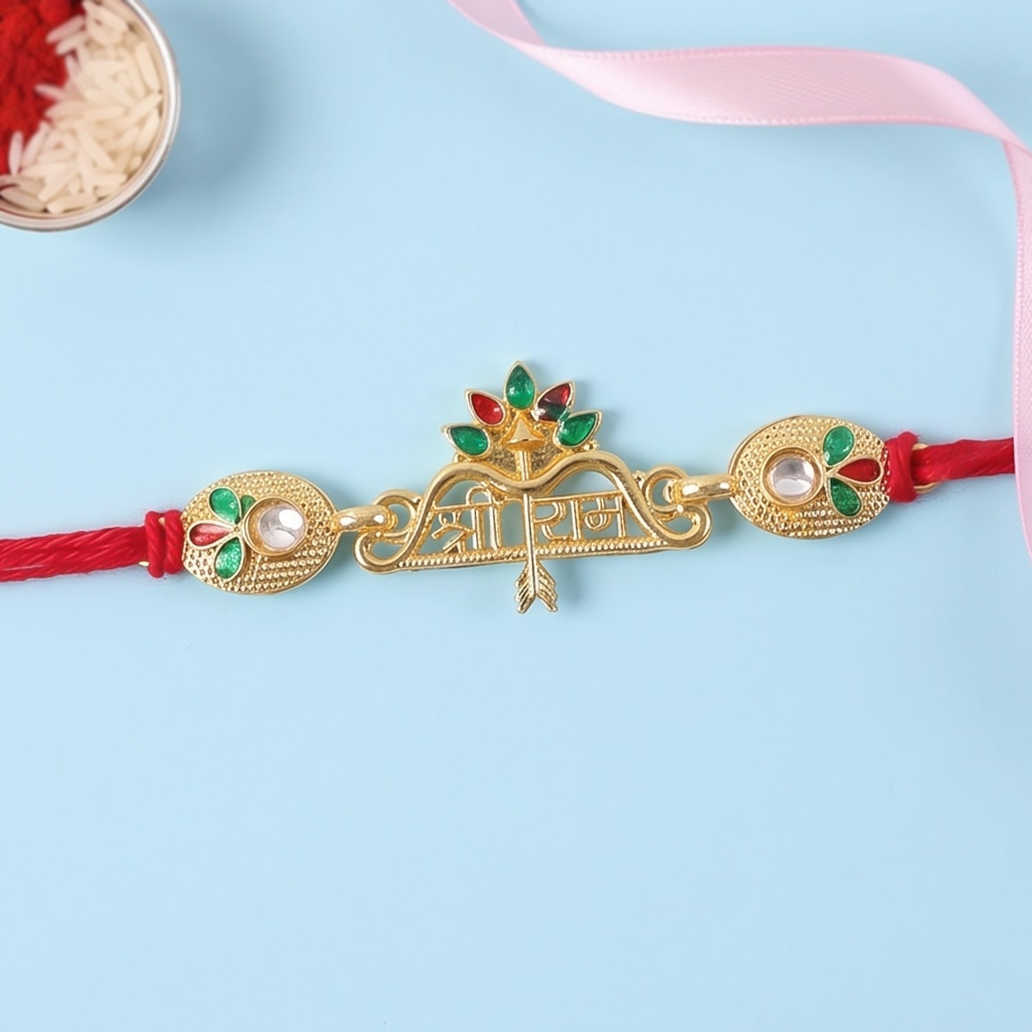 Shree Ram Floral Charm Rakhi for Brother Bhai Raksha Bandhan Festival Special Gift
