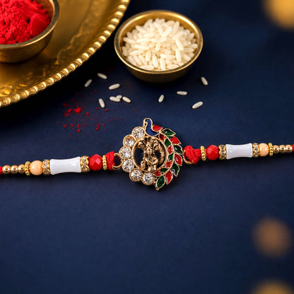 Divine Krishna Peacock Rakhi with Stones & Beads Rakhi for Brother