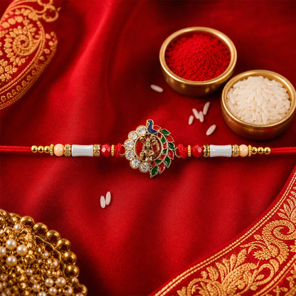 Divine Krishna Peacock Rakhi with Stones & Beads Rakhi for Brother