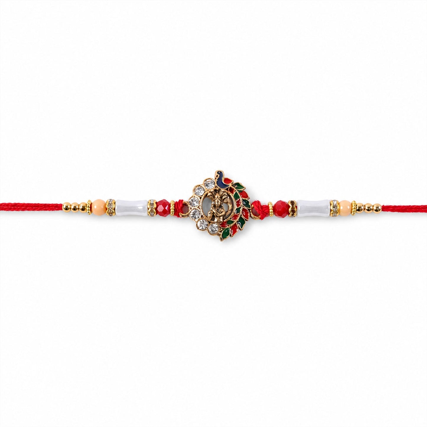 Divine Krishna Peacock Rakhi with Stones & Beads Rakhi for Brother
