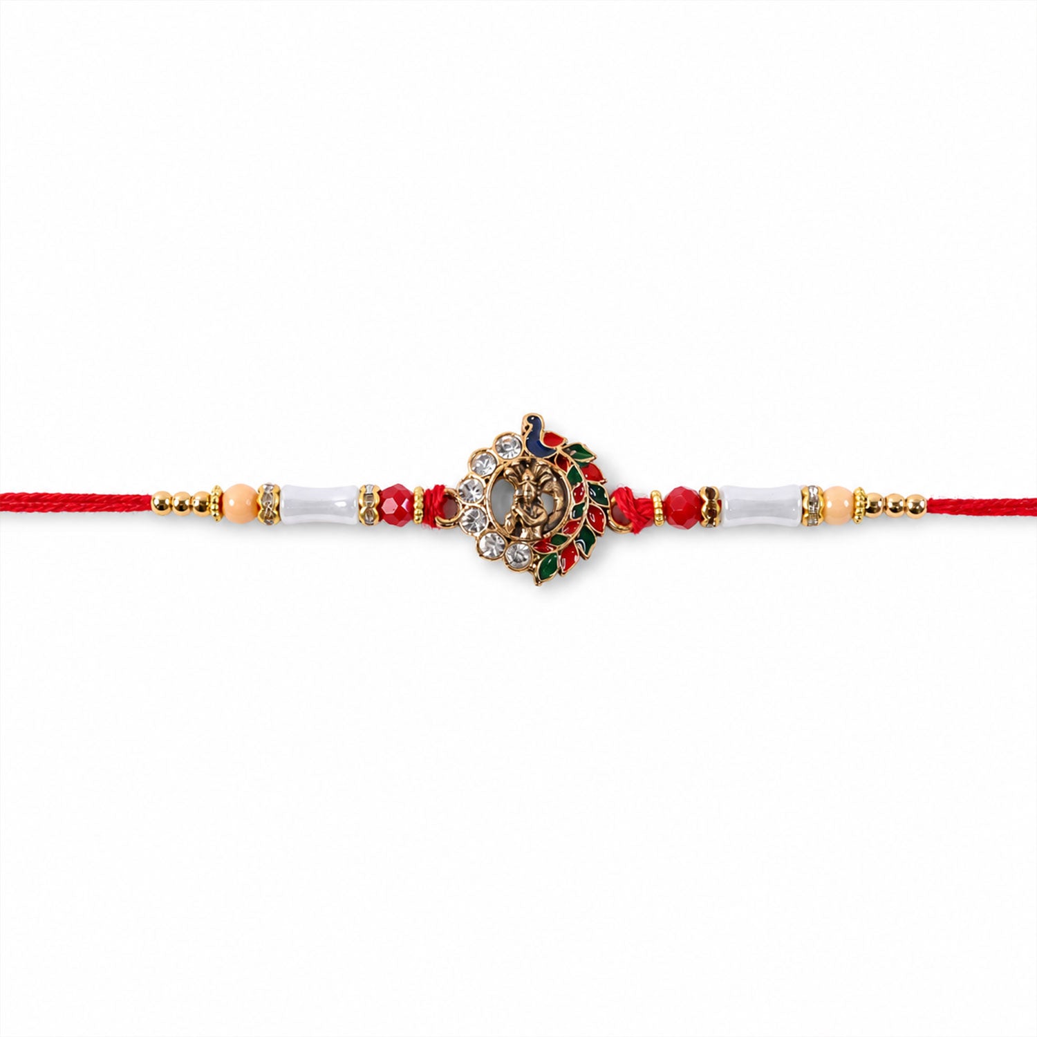 Divine Krishna Peacock Rakhi with Stones & Beads Rakhi for Brother