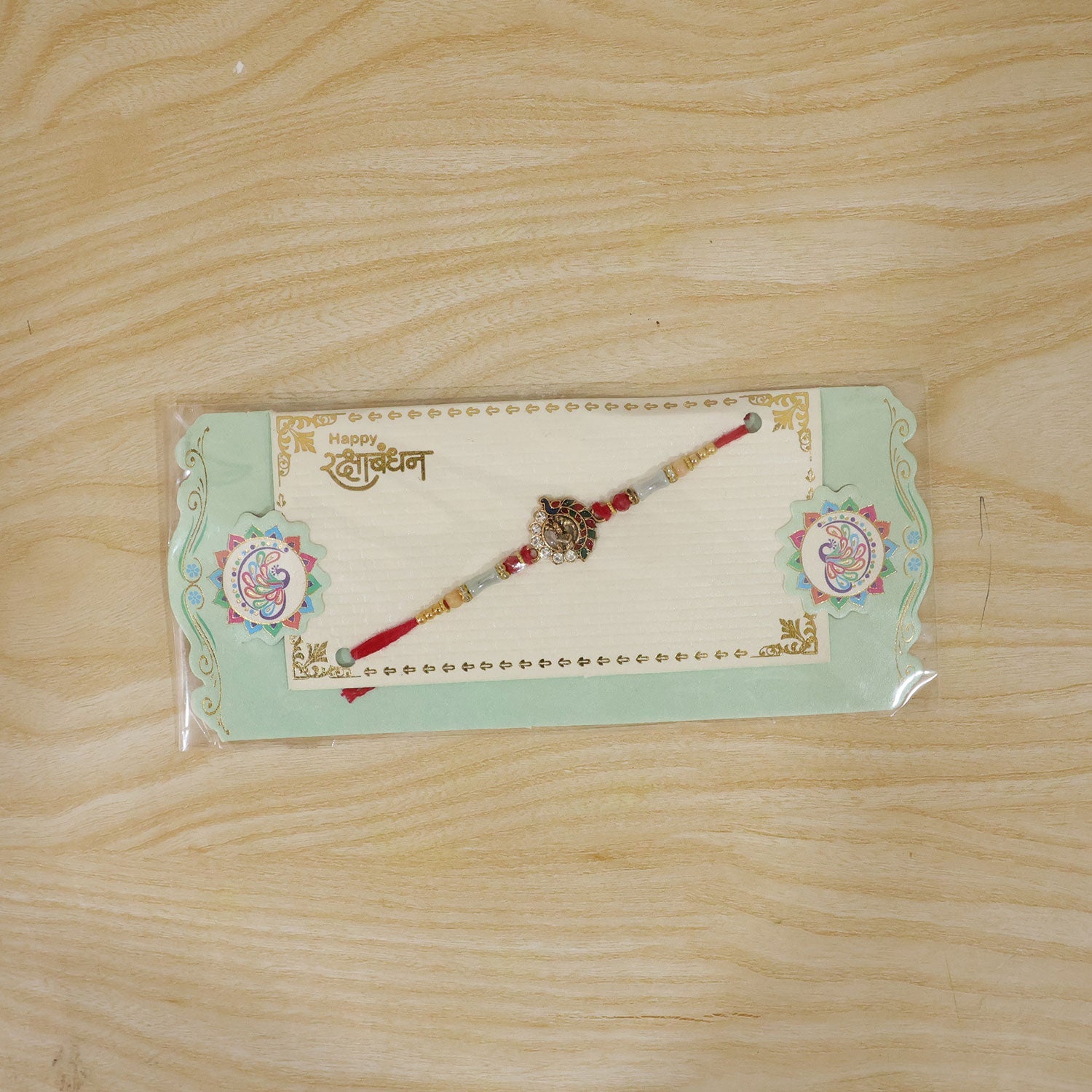 Divine Krishna Peacock Rakhi with Stones & Beads Rakhi for Brother