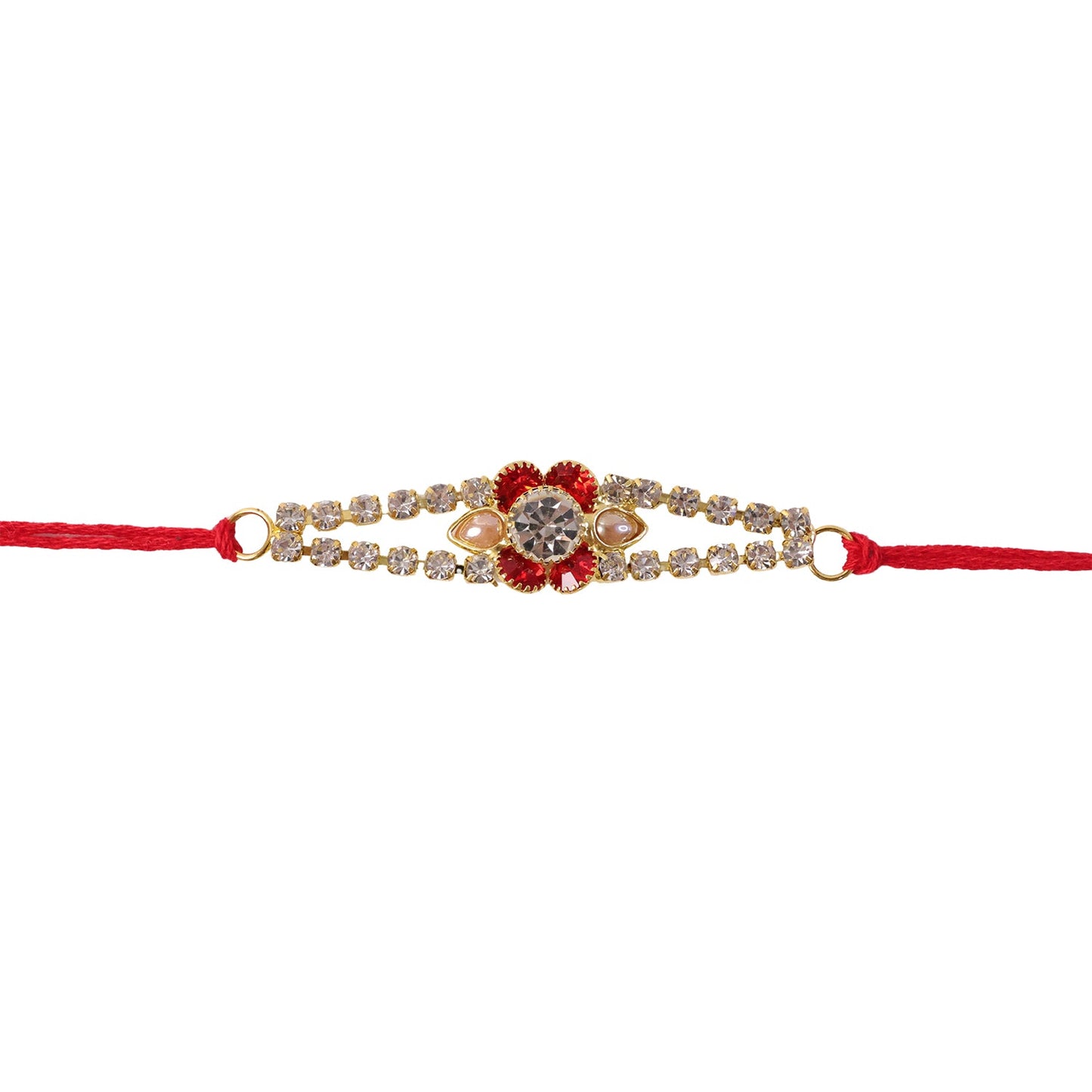 Red Flower Crystal Bracelet Rakhi for Brother Bhai Raksha Bandhan Festival Special Gift