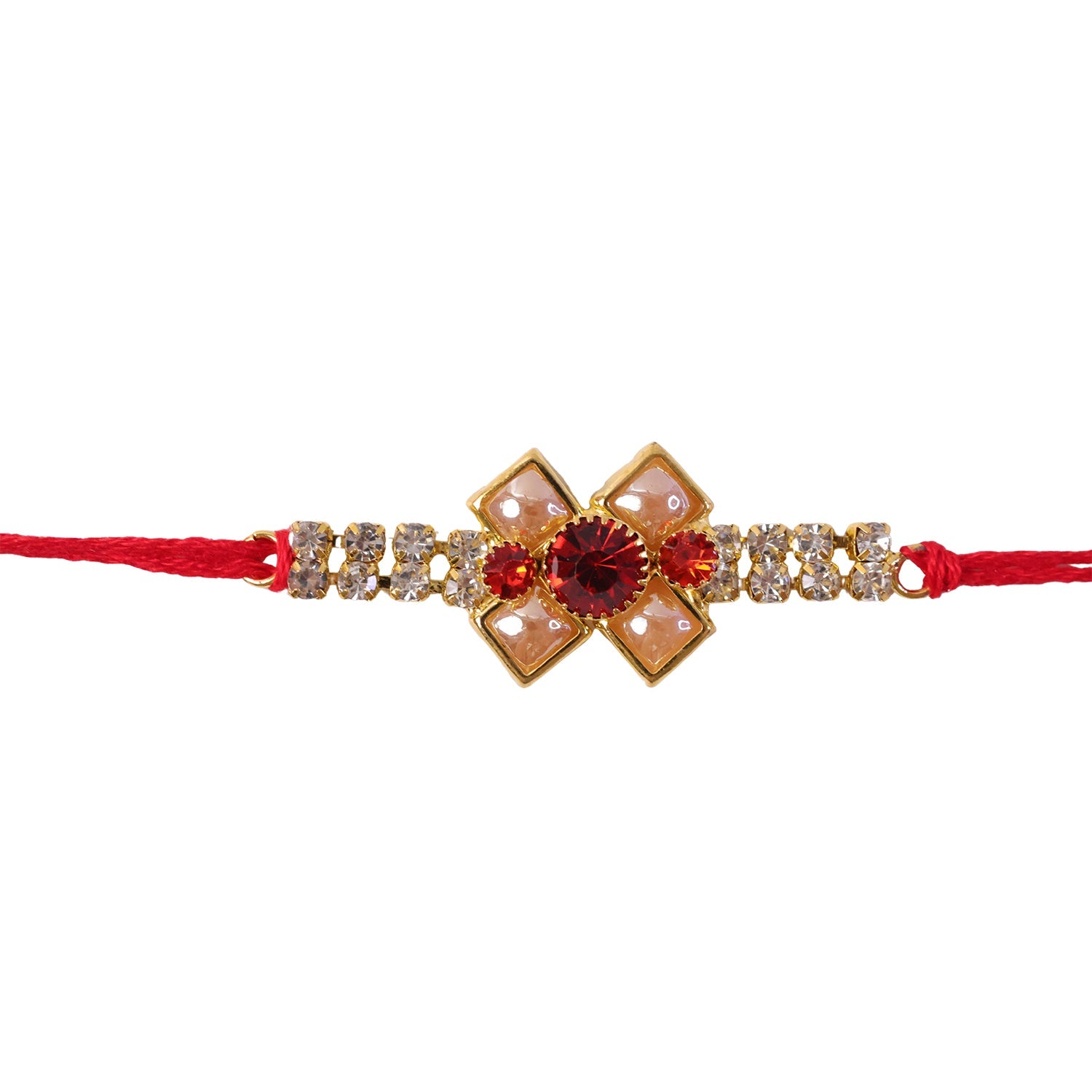 Ruby Flower Pearl Bracelet Rakhi for Brother Bhai Raksha Bandhan Festival Special Gift