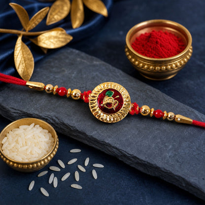 Divine Om Round Rakhi with Meenakari & Beads Rakhi for Brother