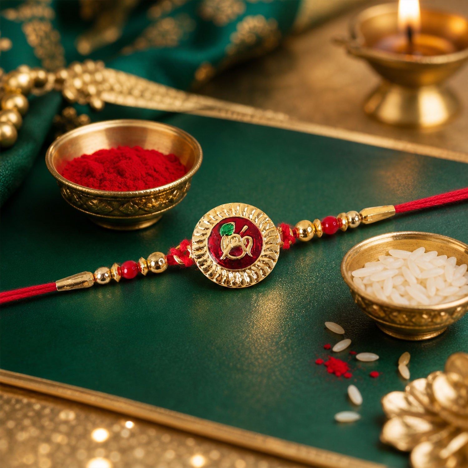 Divine Om Round Rakhi with Meenakari & Beads Rakhi for Brother