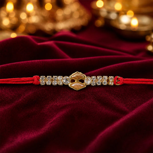 Golden Diamond Stone Bracelet Rakhi for Brother Bhai Raksha Bandhan Festival Gift