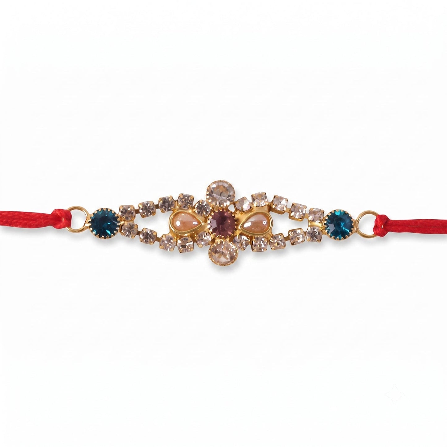 Crystal Flower Blue Stone Rakhi for Brother Bhai Raksha Bandhan Festival Special Gift