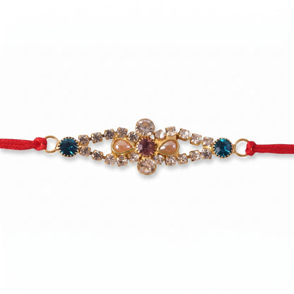 Crystal Flower Blue Stone Rakhi for Brother Bhai Raksha Bandhan Festival Special Gift