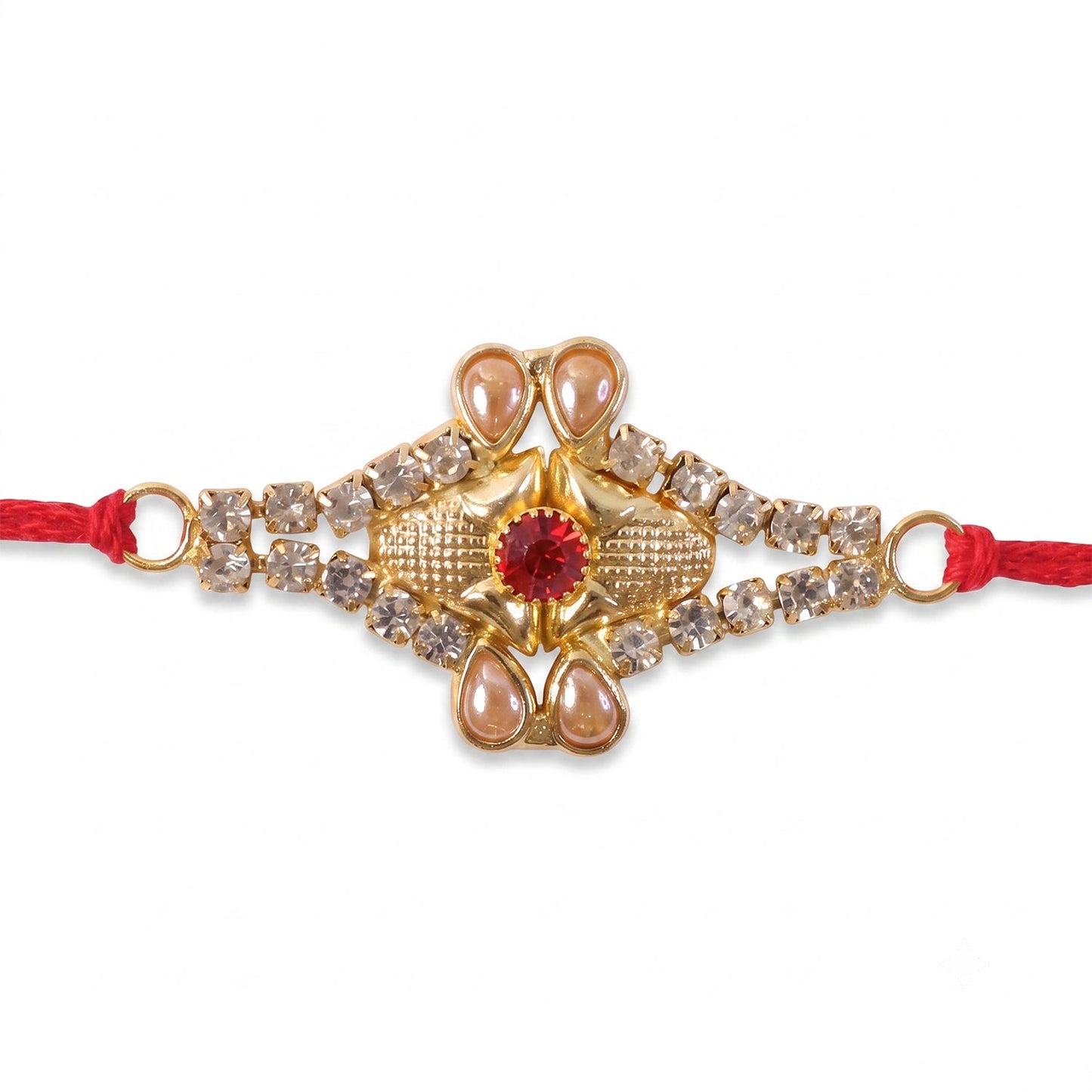 Pearl Flower Red Stone Rakhi for Brother Bhai Raksha Bandhan Festival Special Gift