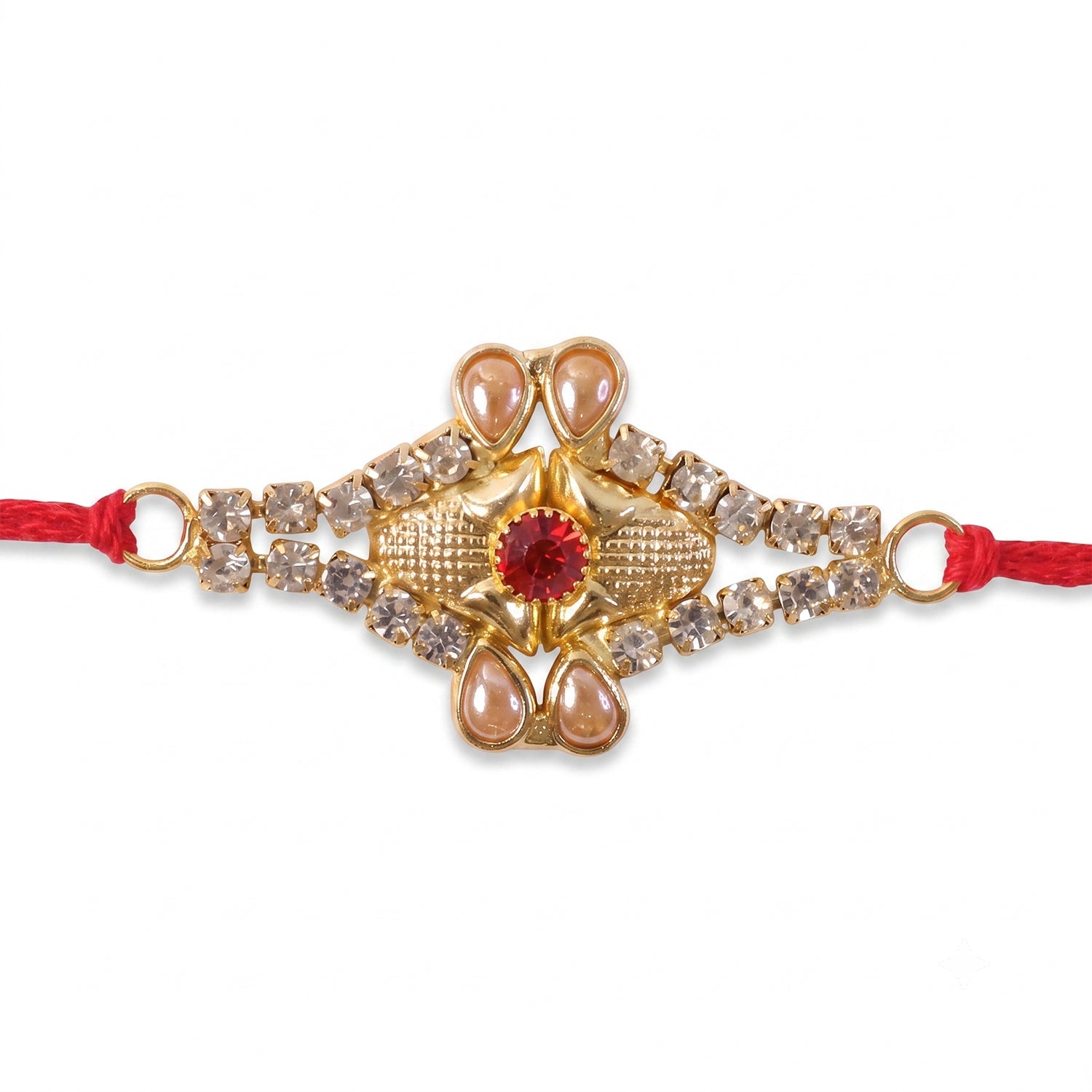 Pearl Flower Red Stone Rakhi for Brother Bhai Raksha Bandhan Festival Special Gift