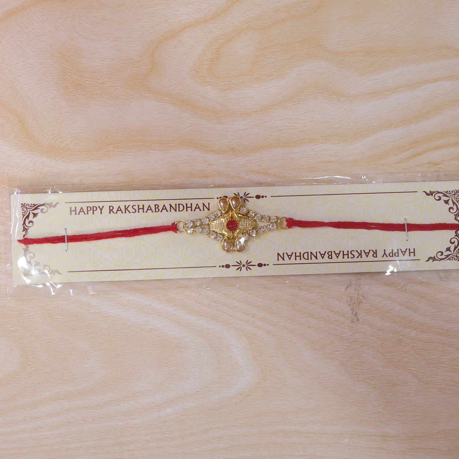 Pearl Flower Red Stone Rakhi for Brother Bhai Raksha Bandhan Festival Special Gift