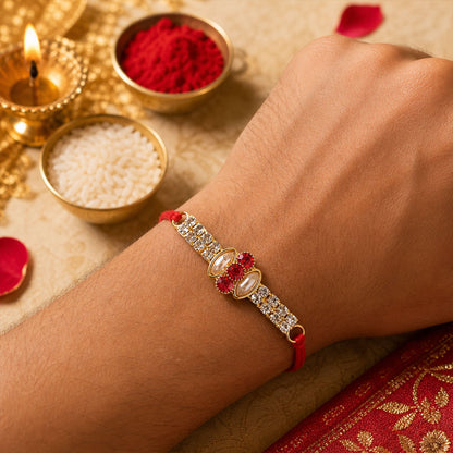 Oval Stone Studded Bar Premium Designer Traditional Rakhi for Brother