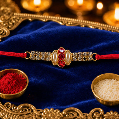Oval Stone Studded Bar Premium Designer Traditional Rakhi for Brother