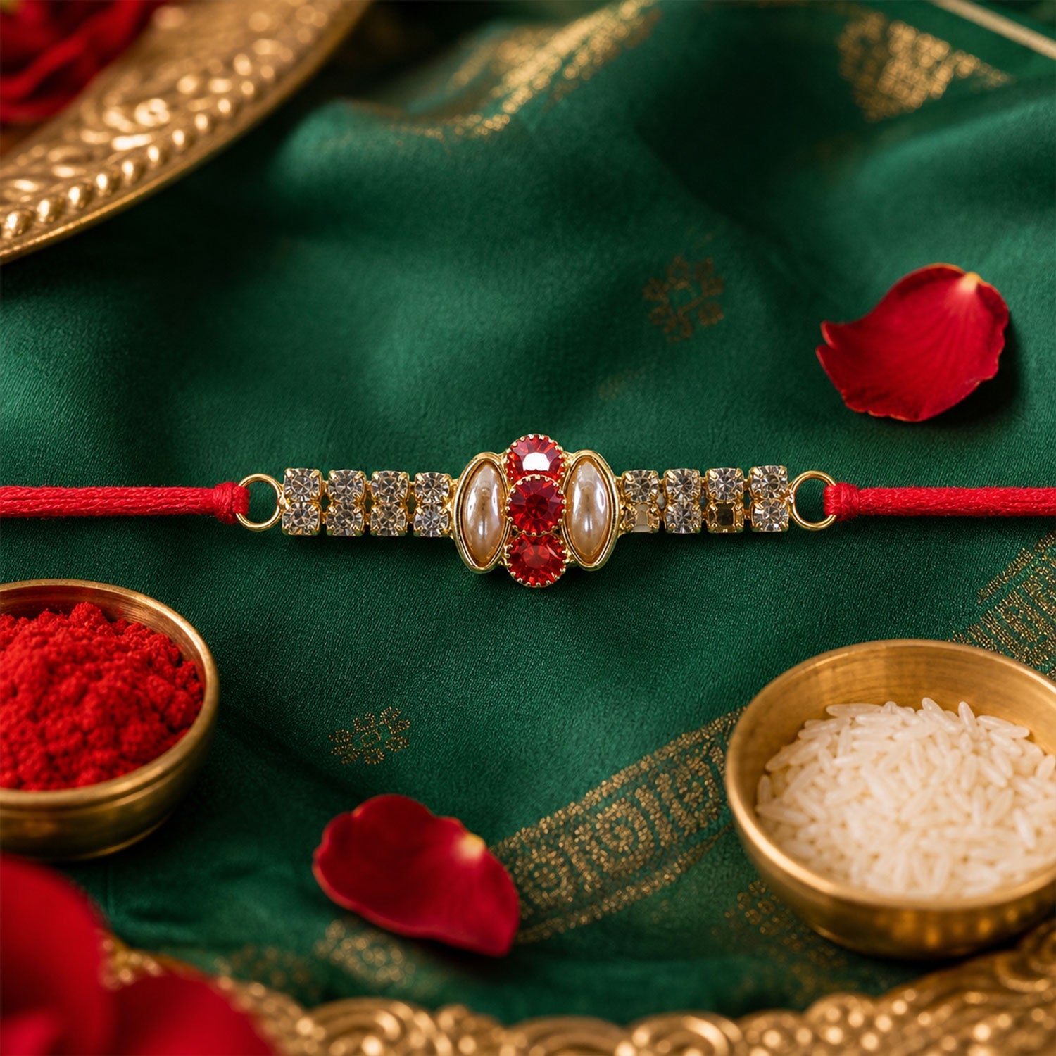 Oval Stone Studded Bar Premium Designer Traditional Rakhi for Brother