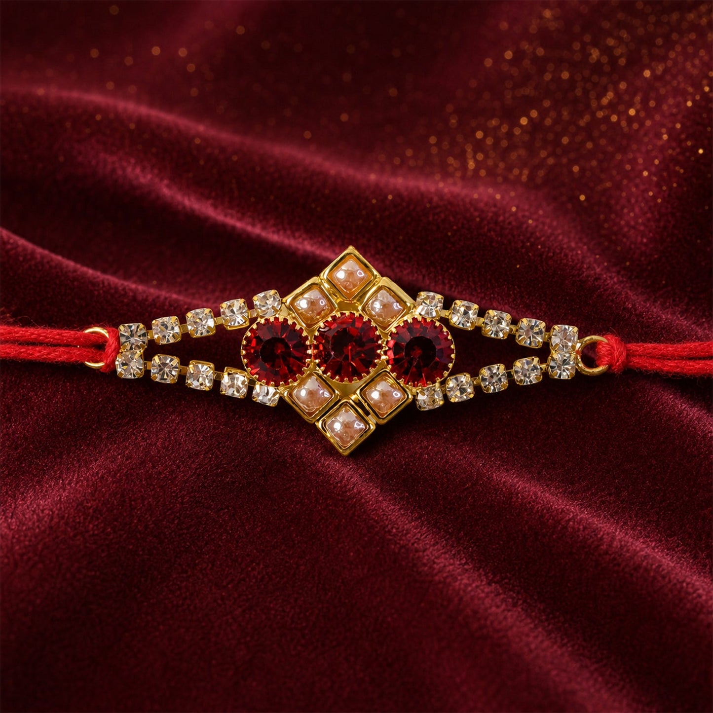Ruby Floral Stone Bracelet Rakhi for Brother Bhai Raksha Bandhan Festival Special Gift
